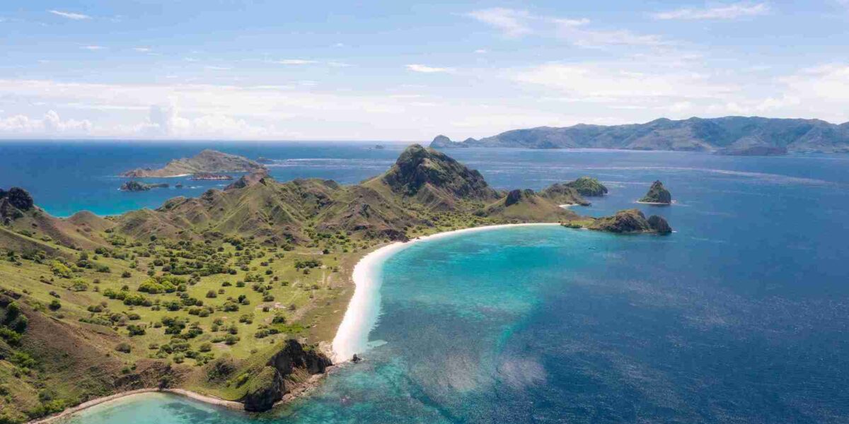 Drone view of Pink Beach, Komodo National Park
