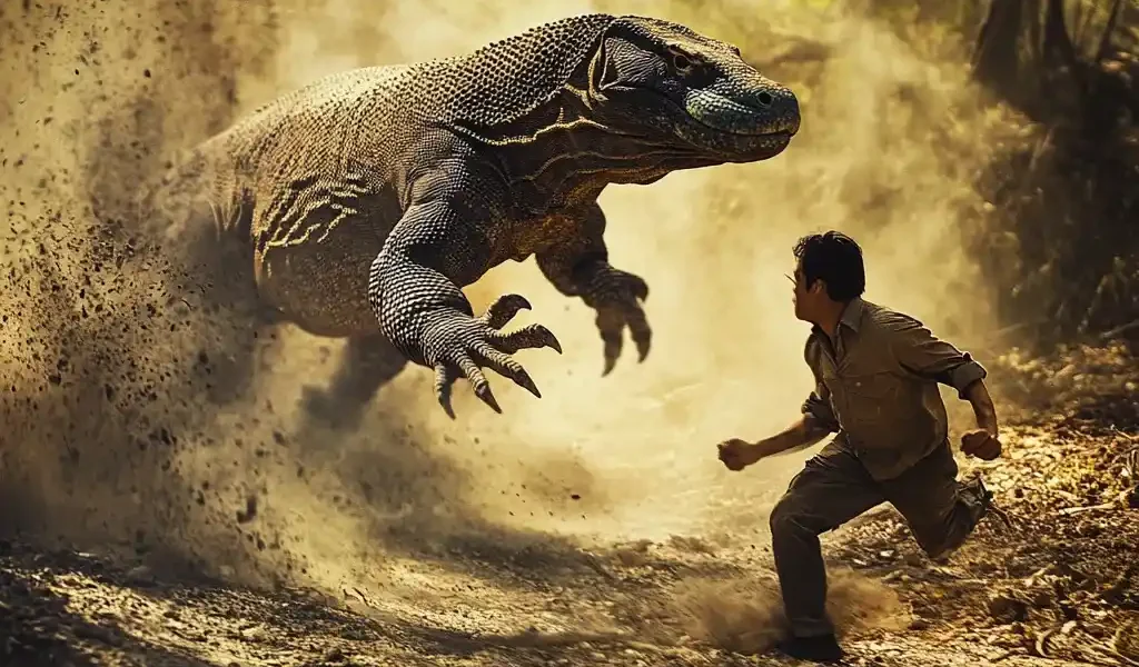 Komodo dragon vs human | Illustration | Komodo Luxury